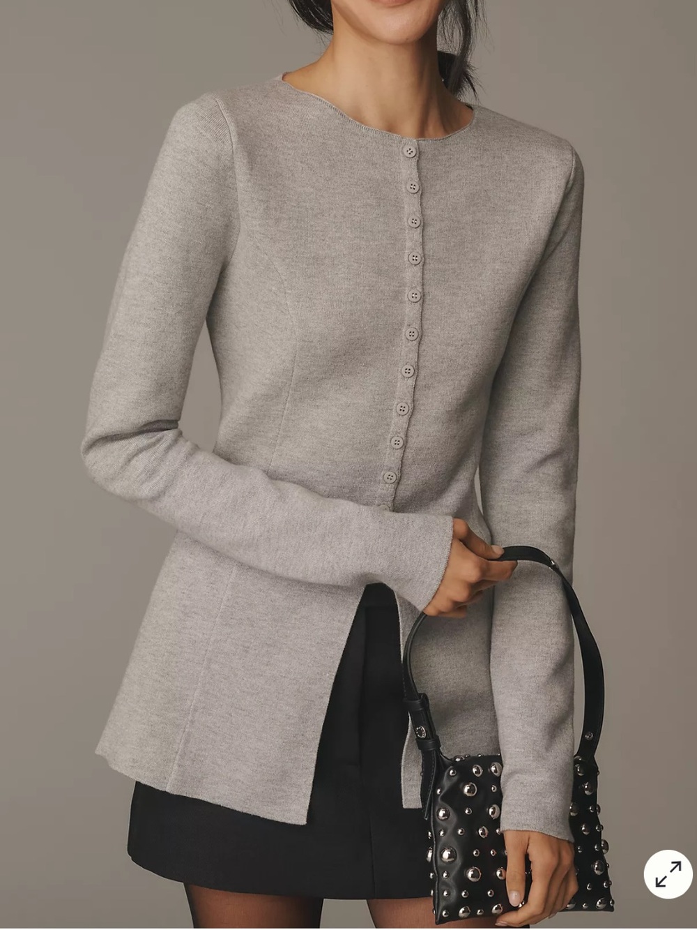 Aligne Daphne Split Hem Cardigan Sweater Wool Cotton Size 2 Gray